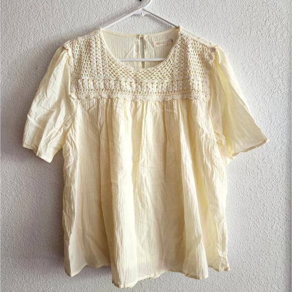 Roolee Crochet Knit Yoke Gauze Blouse in Ivory - Picture 1 of 5